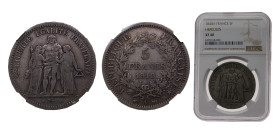 France Second Republic 1848A 5 Francs, "Hercule" Silver (.900) Strasbourg mint 25g NGC XF40 F326 Gad683 KM756
