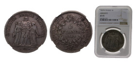 France Second Republic 1849A 5 Francs, "Hercule" Silver (.900) Paris mint 25g NGC XF45 F326 Gad683 KM756