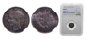 France Second Republic 1850A 20 Centimes Silver (.900) Paris mint 1g NGC MS64 F146 Gad303 KM758