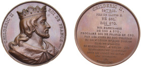 France Kingdom 1840 Medal, Rois de France: Childeric, Armand Auguste Caqué Bronze Paris mint UNC