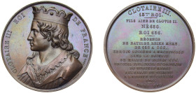 France Kingdom 1840 Medal, Rois de France: Clotaire III, Armand Auguste Caqué Bronze Paris mint UNC