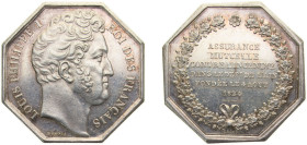 France Kingdom 1824 Jeton - Louis-Philippe I, Assurance Mutuelle de l'Ain Silver (.950) 11.6g UNC Gailhouste85