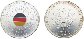 Germany Federal Republic of Germany 2019A 20 Eu­ro (100 Jah­re Wei­ma­rer Reichs­ver­fas­sung) Silver (.925) Berlin (864000) 18g UNC KM382