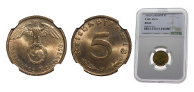 Germany Germany - 1871-1948 The Third Reich 1936D 5 Reichspfennig Aluminium-bronze 2.51g NGC MS63 KM91 AKS50 J363 Schön DM87