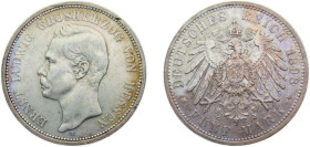 Germany Grand duchy of Hessen-Darmstadt Second Empire 1898A 5 Mark - Ernst Ludwig Silver (.900) Berlin mint 27.777g AU KM369 J73