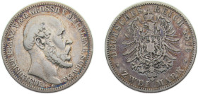 Germany Grand duchy of Mecklenburg-Schwerin Second Empire 1876A 2 Mark - Friedrich Franz II Silver (.900) Berlin mint 11.111g VF KM320 J84