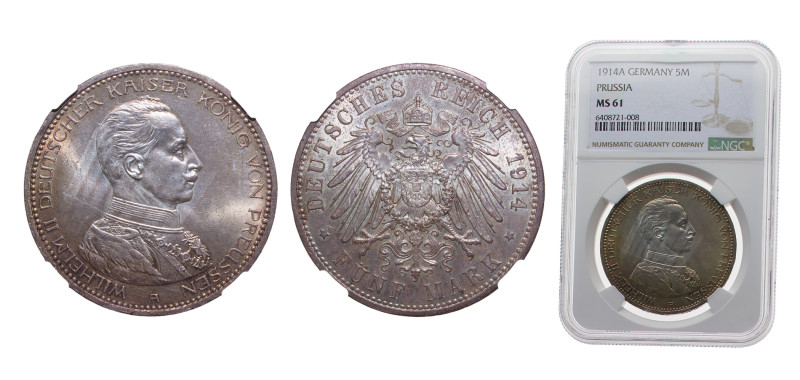 Germany Kingdom of Prussia Second Empire 1914A 5 Mark - Wilhelm II Silver (.900)...