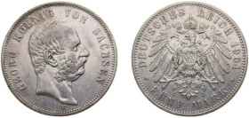 Germany Kingdom of Saxony (Albertinian Line) Second Empire 1904E 5 Mark - Georg Silver (.900) Muldenhütten mint (290643) 27.777g XF KM1258 J130