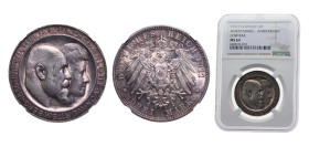 Germany Kingdom of Württemberg Second Empire 1911F 3 Mark - Wilhelm II (Wedding Anniversary) Silver (.900) Stuttgart mint 16.67g NGC MS64 KM636 J177a