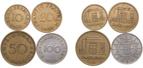 Germany Saar Saar Protectorate 1954-1955 10, 20, 50, 100 Franken, 4 Lots Aluminium-bronze Paris mint XF