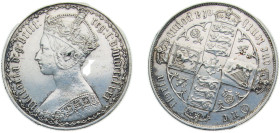 Great Britain 1880 1 Florin - Victoria (1st portrait; 'Gothic' type) Silver (.925) Royal mint (Tower Hill) 11.31g AU KM746 Sp3891-3901