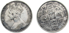 Great Britain 1880 1 Florin - Victoria (1st portrait; 'Gothic' type), Cleaned Silver (.925) Royal mint (Tower Hill) 11.31g XF KM746 Sp3891-3901