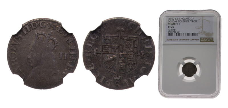 Great Britain England Kingdom 1660 2 Pence - Charles II (1st hammered issue) Sil...