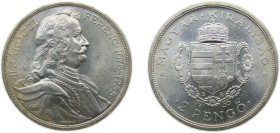 Hungary Kingdom 1935 2 Pengő - Miklós Horthy (Death of Rákóczi) Silver (.640) Budapest mint 10g UNC KM514 ÉH1512 H2263 AdamoP7.2
