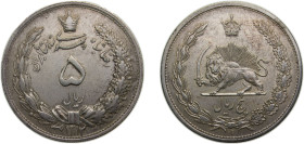 Iran Empire SH1312 (1933) 5 Rials - Rezā Pahlavī Silver (.828) 25g AU KM1131