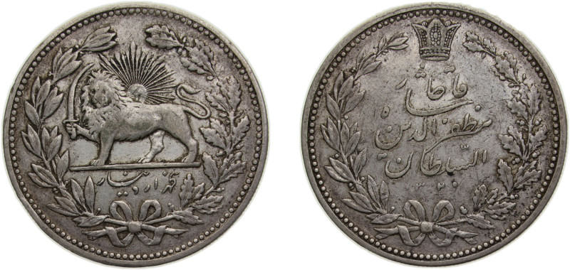 Iran Kingdom AH1320 (1902) 5000 Dīnār - Moẓaffar od-Dīn Qājār Silver (.900) Sain...