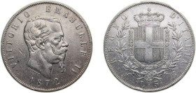 Italy Kingdom 1872M BN 5 Lire - Victor Emmanuel II Silver (.900) Milan mint 25g XF KM8