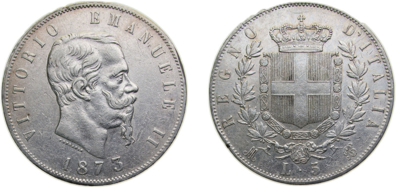 Italy Kingdom 1873M BN 5 Lire - Victor Emmanuel II Silver (.900) Milan mint 25g ...