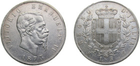 Italy Kingdom 1873M BN 5 Lire - Victor Emmanuel II Silver (.900) Milan mint 25g XF KM8