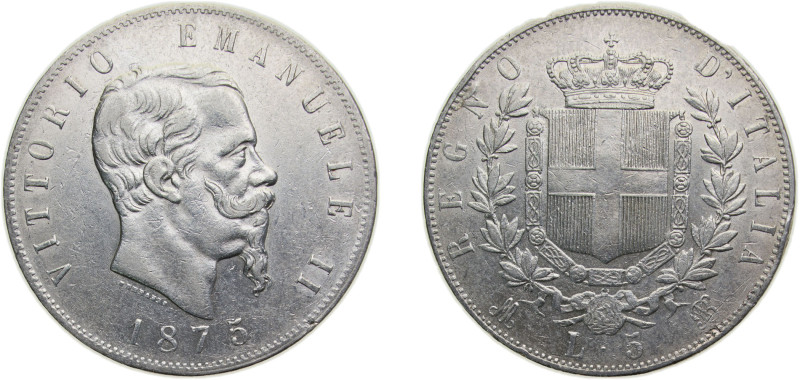 Italy Kingdom 1875M BN 5 Lire - Victor Emmanuel II Silver (.900) Milan mint 25g ...