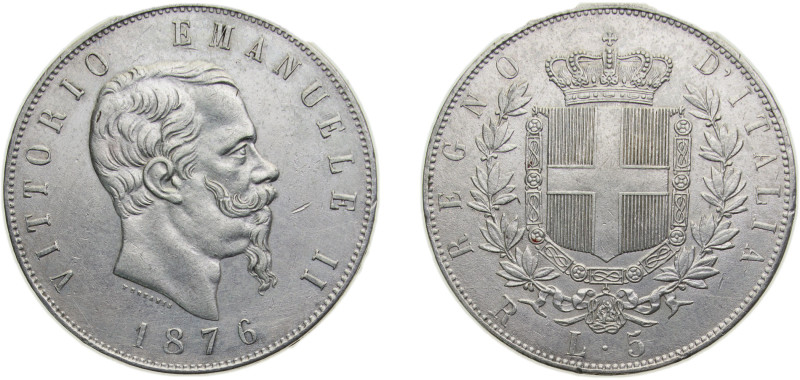 Italy Kingdom 1876R 5 Lire - Victor Emmanuel II Silver (.900) Rome mint 25g AU K...