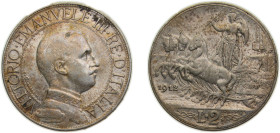 Italy Kingdom 1912R 2 Lire - Vittorio Emanuele III Silver (.835) Rome mint 10g AU KM46
