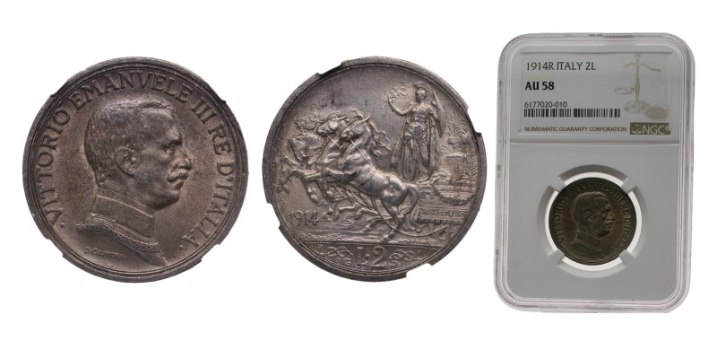 Italy Kingdom 1914R 2 Lire - Vittorio Emanuele III Silver (.835) Rome mint 10g N...