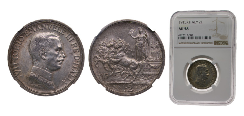 Italy Kingdom 1915R 2 Lire - Vittorio Emanuele III Silver (.835) Rome mint 10g N...
