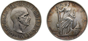 Italy Kingdom 1936R 10 Lire - Vittorio Emanuele III Silver (.835) Rome mint 10g UNC KM80