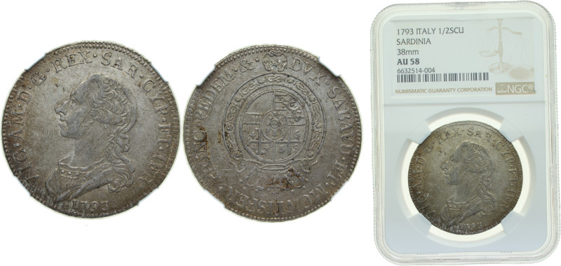 Italy Duchy of Savoy Kingdom of Sardinia, Italian states 1793 ½ Scudo - Vittorio...