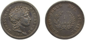 Italy Kingdom of Naples Italian states 1813 1 Lira - Joachim Murat Silver (.900) 4.9g XF KM257 MIR443