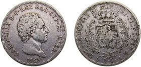 Italy Kingdom of Sardinia Italian states 1827P 5 Lire - Carlo Felice Silver (.900) 25g VF KM116 C105