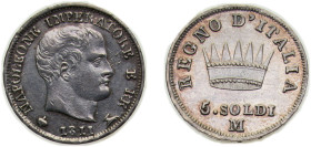 Italy Napoleonic Kingdom of Italy Italian states 1811M 5 Soldi - Napoleon I Silver (.900) Milan mint 1.25g AU C5