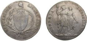 Italy Republic of Genoa (Ligurian-Republic) Italian states AN1 (1798) 8 Lire Silver (.888) 33g VF KM266 Dav ECT1371 MIR379