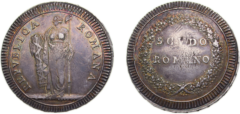 Italy Roman Republic Italian states ND (1799) 1 Scudo Silver (.917) 26.3g XF KM1...
