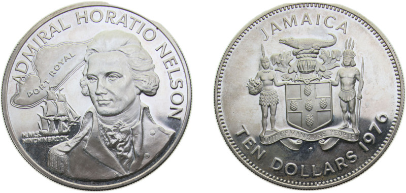 Jamaica Commonwealth 1976FM 10 Dollars (Horatio Nelson; silver proof) Silver (.9...