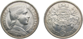 Latvia Republic 1931 5 Lati Silver (.835) Royal mint (Tower Hill) 25g UNC KM9 Schön9