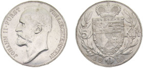 Liechtenstein Principality 1900 5 Kronen - Johann II Silver (.900) Vienna mint 24g AU Y4 Dav ECT216 HMZ 11376c