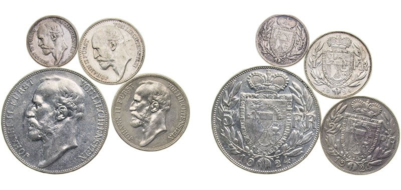 Liechtenstein Principalty 1924 ½, 1 Frank 2, 5 Franken - Johann II, 4 Lots Silve...