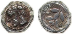 Macedon Chalkidian League, Olynthos 425-390 BC AR Trihemiobol (Laureate head of Apollo, clockwise, laurel branch within incuse square) Silver 0.4g VF ...