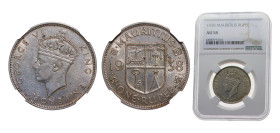 Mauritius British crown colony 1938 1 Rupee - George VI Silver (.916) 11.66g NGC AU58 KM19 Schön24