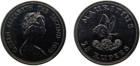 Mauritius British crown colony 1975 25 Rupees - Elizabeth II (2nd portrait; Conservation) Silver (.500) Royal mint 25.5g BU KM40 Schön40