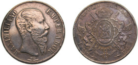 Mexico Second Empire 1866Mo 1 Peso - Maximiliano I Silver (.903) Mexico City mint 27.1g VF KM388