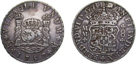 Mexico Spanish colony 1757Mo MM 8 Reales - Fernando VI, Holed Silver (.917) Mexico City mint 27.07g XF KM104