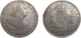 Mexico Spanish colony 1803Mo FT 8 Reales - Carlos IV Silver (.903) Mexico City mint 27g AU KM109