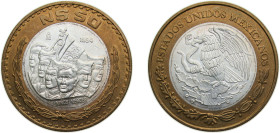 Mexico United Mexican States 1994Mo 50 Nuevos Pesos (Niños Heroes) Bimetallic: silver (.925) centre in brass ring (Silver content: 1/2 troy oz (15.552...