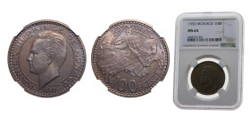 Monaco Principality 1950 100 Francs - Rainier III Copper-nickel 12g NGC MS64 KM133