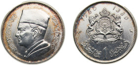 Morocco Kingdom 1380 (1960) 1 Dirham - Mohammed V Silver (.600) Paris mint 6g UNC Y55 Schön47