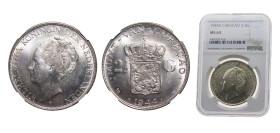 Netherlands Antilles Curaçao Dutch colony 1944D 2½ Gulden - Wilhelmina Silver (.720) (Copper .280) 25g NGC MS64 KM46 Scholt I1330 Scholt II1395 Schön3...