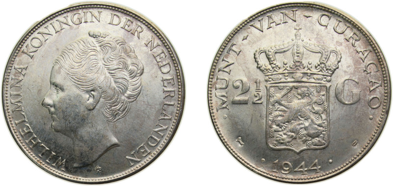 Netherlands Antilles Curaçao Dutch colony 1944D 2½ Gulden - Wilhelmina Silver (....